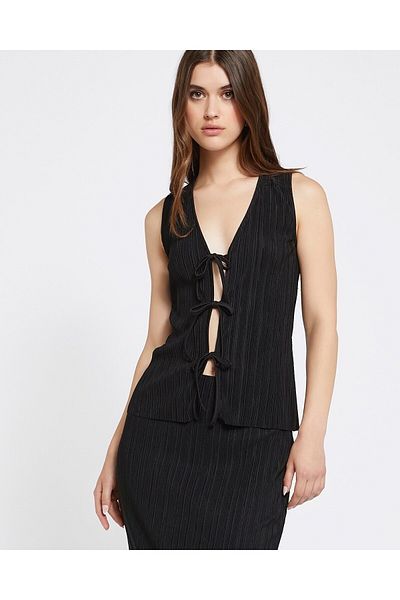 Kübra Tekstil Pleat Vest - Black Women's, Lace-up Front