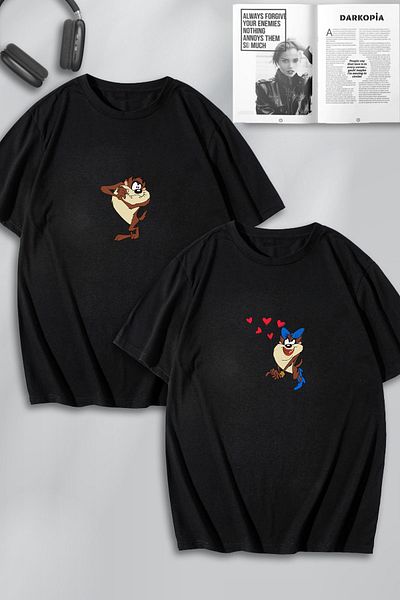 Pisa Art Unisex Ανδρικά και Γυναικεία Μπλουζάκια Τσάμπμπιντζανίας και Lover με στάμπα Oversize Σετ 2 τεμαχίων