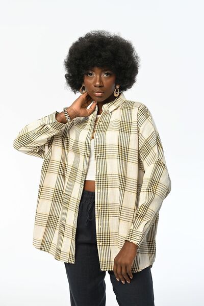 Orfeo Negro Γυναικείο πουκάμισο oversize βαμβακερό με καρό σχέδιο