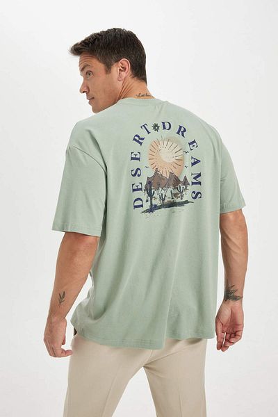 DeFacto Oversize Fit Crew λαιμόκοψη εμπριμέ κοντό μανίκι 100 βαμβακερό T-shirt W8282az23sm
