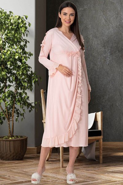 Mecit Pijama Νυχτικό εγκυμοσύνης-75% βαμβάκι 25% βισκόζη μακρυμάνικο για έγκυες