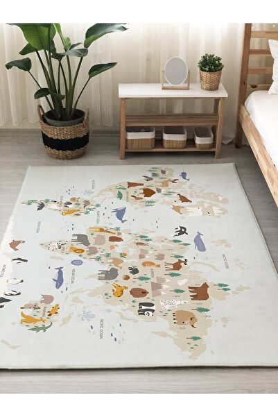 Evmila Dijital Baskılı Kaymaz Taban Yıkanabilir Atlas Desenli Çocuk Ve Bebek ...