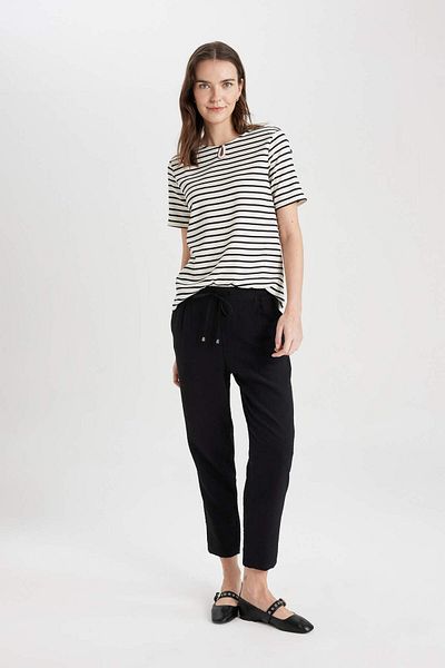 DeFacto High Waist Linen Look Trousers with Jogger Pockets