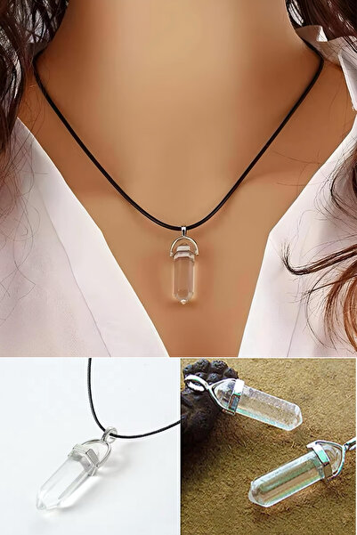 ELMATOLYE Neon Doğal Taş Renk Değiştiren Kolye Fosforlu Altıgen