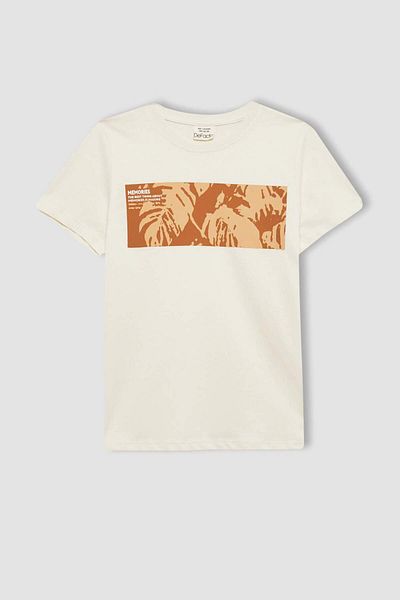 DeFacto Boy's Flower Print Crew Neck T-Shirt - Short Sleeve Z9327a623sm