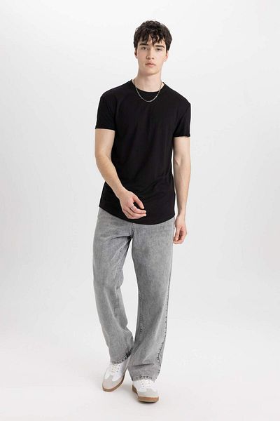 DeFacto Long Muscle Fit Crew Neck Základní jednolité tričko s krátkým rukávem N2104Az23Sp