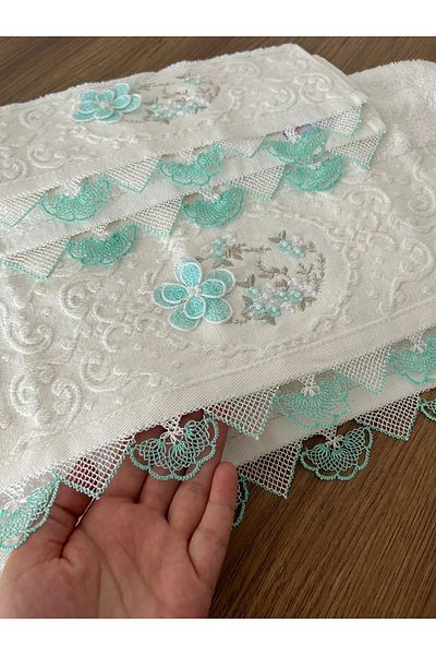 Fiesta Mother and Daughter Handmade Needle Embroidery Towel Set Set of 2 (HAND FACE KITCHEN)(50X90 CM 30X50 CM)