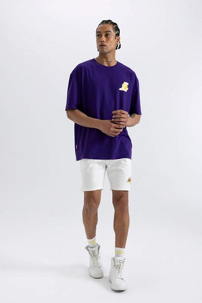 DeFacto Fit Nba Los Angeles Lakers Oversize Fit Crew Neck Short Sleeve 100 Cotton T-Shirt A1998ax23sm