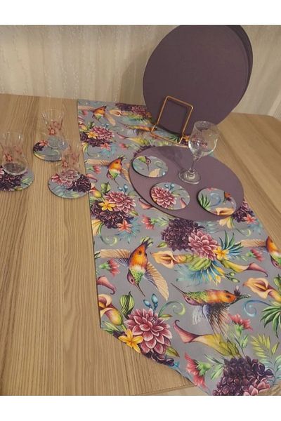Premier American&service Kirlangic Kuslar Runner 6-Piece MDF Plate 6-Piece Glass Base Set Design