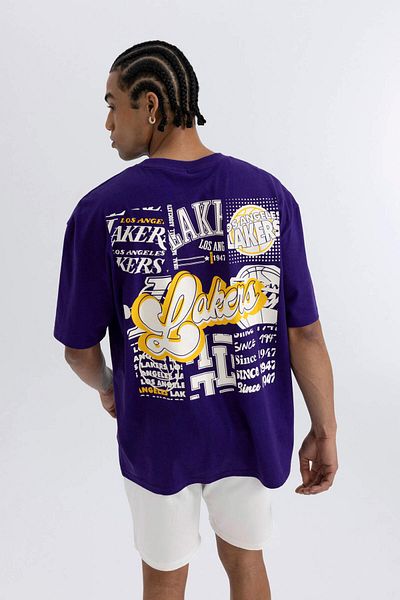 DeFacto Fit Nba Los Angeles Lakers Oversize Fit Crew Neck Short Sleeve 100 Cotton T-Shirt A1998ax23sm