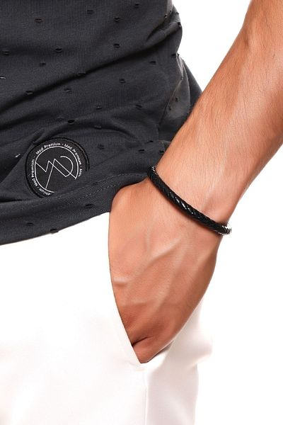 LABALABA Men's Black Color Braided Leather Bracelet