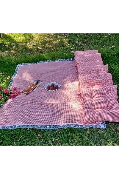 Marin Tasarım Evi Multi-Purpose Orange Picnic Cloth Set 6 Pieces 40x40 Cushion 170x170 Table Cloth