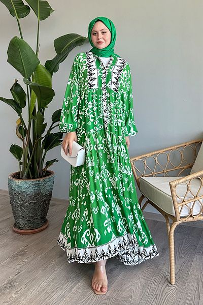 InStyle Πράσινο φόρεμα βισκόζης - Casual σχέδιο και λεπτομέρεια με κουμπί