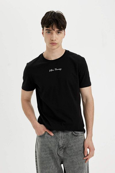 DeFacto Μπλουζάκι Slim Fit Crew Neck με στάμπα 100% βαμβάκι