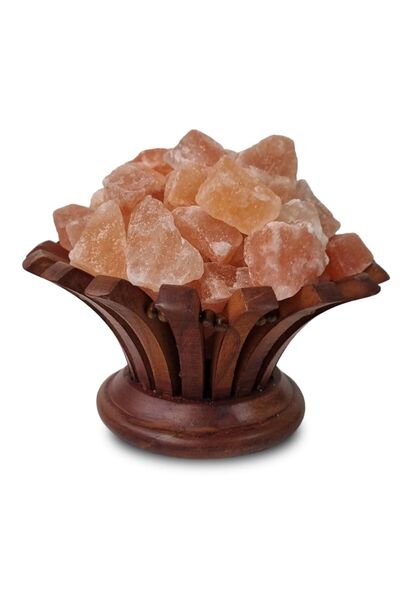 SULSALT Himalaya Tuz Lambası Ahşap Lotus Çiçek Figürlü Tuz Lambası 2 Kg
