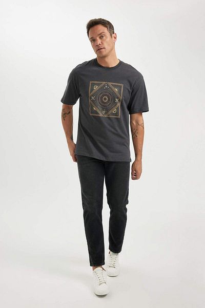DeFacto Μπλουζάκι Relax Fit Crew με στάμπα 100% βαμβακερό T-shirt Z6242az23sm