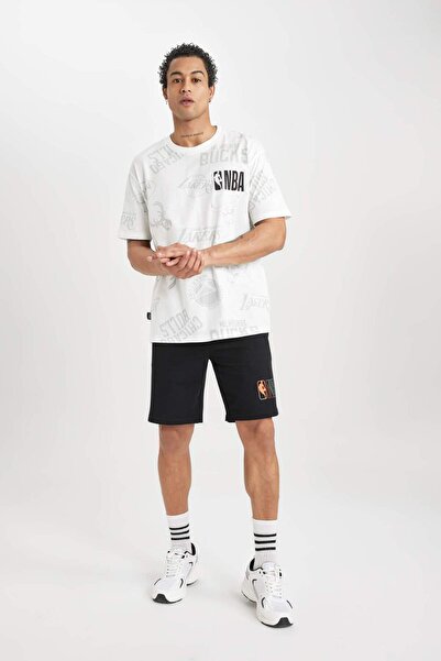 DeFacto NBA Wordmark Oversize βαμβακερό σορτς - κοντό πόδι A3909ax23sm