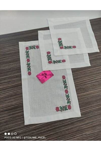 GONCA 3 Parça Yatak Odası Takımı Etamin Işlemeli. Tamamen El Işlemesidir