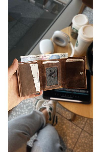 AKING Genuine Leather Mechanical Card Holder+wallet