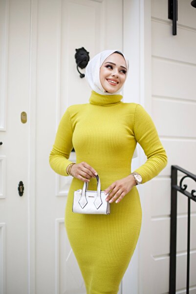 HİRA LİFE FASHİON Kadın Elbise Tesettür Giyim Balıkçı Yaka ve Dar Kesim Triko Kalem Elbise