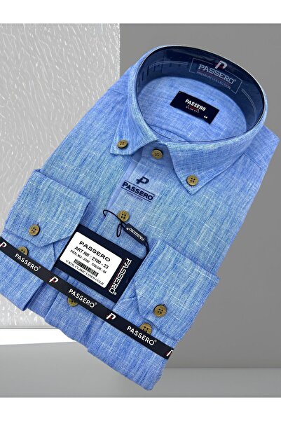 PASSERO Cămașă din in croială cu mâneci lungi și strânsă - Design cu epoleți