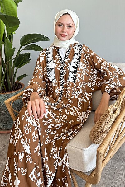 InStyle Brown Viscose Dress - Casual Pattern and Buttoned