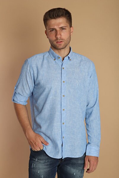 PASSERO Cămașă din in croială cu mâneci lungi și strânsă - Design cu epoleți