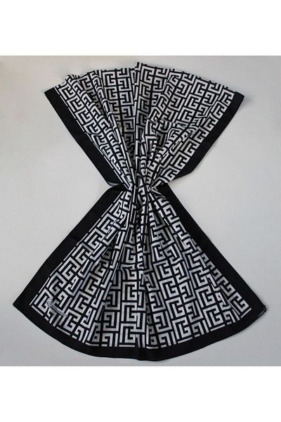 MODA SCARF Medina Silk - Μαύρο και άσπρο σάλι με μοτίβο Modakashmir Spiral