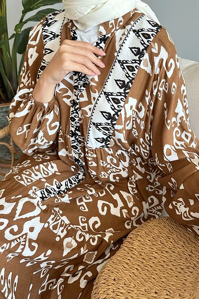 InStyle Brown Viscose Dress - Casual Pattern and Buttoned