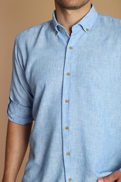 PASSERO Cămașă din in croială cu mâneci lungi și strânsă - Design cu epoleți