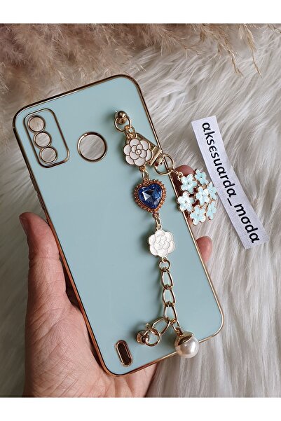 Aksesuarda Moda TECNO SPARK 6 GO Uyumlu ÇİÇEKLİ TAŞLI Gold Detaylı Lazer Kesi...