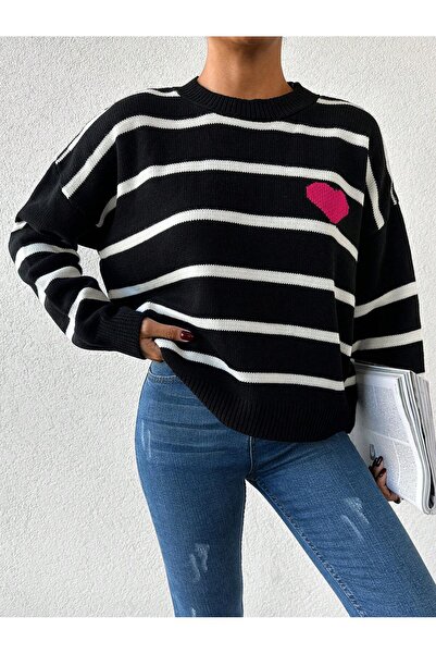 ATEMODAA Women's heart striped knitwear sweater