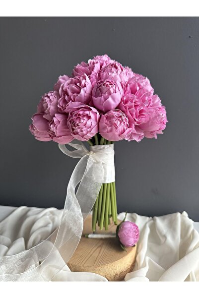 Luvienn Fuşya Erengül Gelin Buketi- Pembe Gelin Çiçeği-damat Yaka Çiçeği 2 Li...