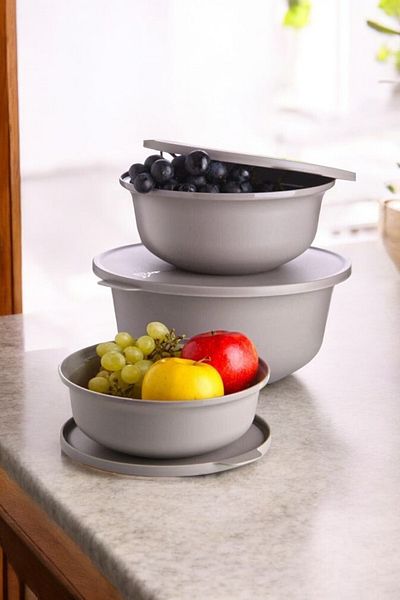 decorev 3 Pieces Multi-Purpose Storage Container Round Plastic Beige Color (1 Lt - 2 Lt - 4 Lt)
