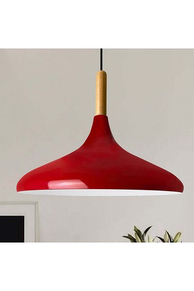 Bamyum Champion Pendelleuchte, aus Holz und Metall 35 cm, Rot Lampe
