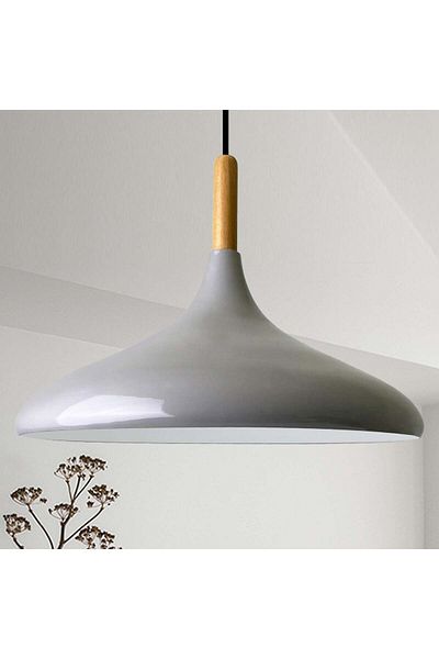 Bamyum Şampiyon Pendelleuchte, Holz und Metall 35 cm, Grau Lampe
