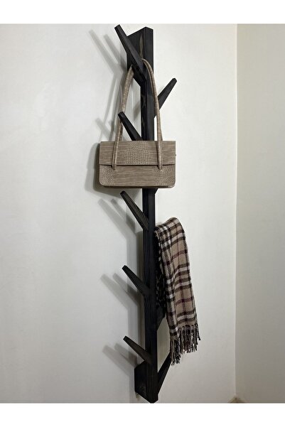 O&A WOOD Doğal Ahşap Vestiyer, Dekoratif 10 Askılı Portmanto, Vintage Elbise Askısı Siyah
