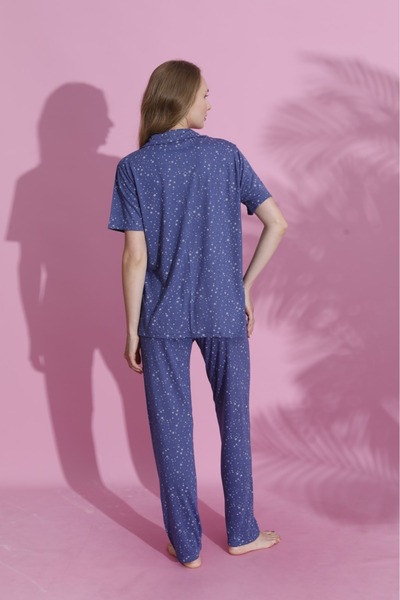 PİJAMOOD Жіночий піжамний комплект з коротким рукавом з бавовняної тканини з зірковим візерунком - на ґудзиках спереду