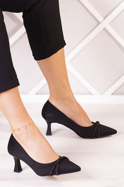 Erkan Saçmacı Adel Black Suede Burma Stone Rochie Pantofi de Seara 6 cm