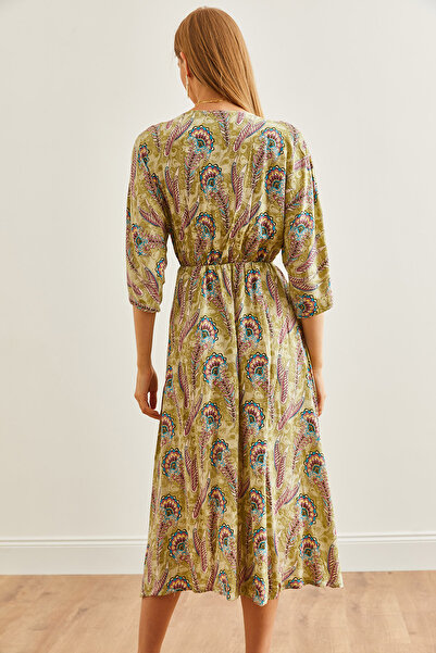 Olalook Νερό Πράσινο Γυναικείο Φόρεμα με Διπλό Γιακά και Σχιστό Ελαστική Μέση - ELB- 19002239