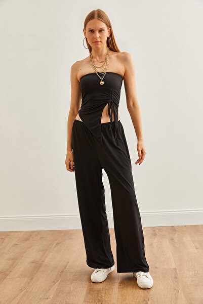 Olalook Black Asymmetrical Strapless Blouse and Palazzo Pants Set - TKM- 19000299