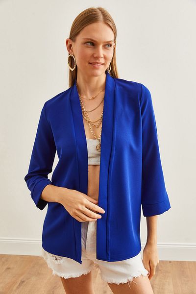 Olalook Saks Blaue Atlasjacke mit Schalkragen für Damen - CKT- 19000139