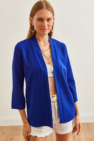 Olalook Saks Blaue Atlasjacke mit Schalkragen für Damen - CKT- 19000139