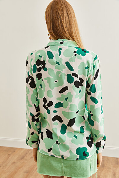 Olalook Cămașă albă din viscoză mentă - mâneci pliate, GML- 19000559