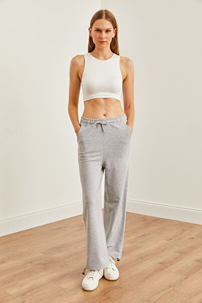 Olalook Gray Loose Jogging Sweatpants - Drawstring Leg, Striped EŞF- 00000071
