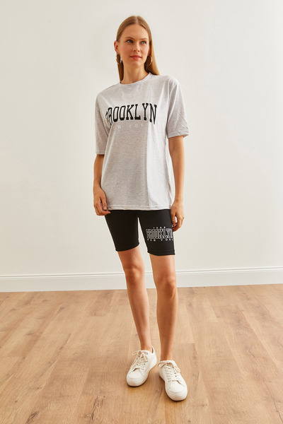 Olalook Gray Printed Women's Tights and T-Shirt Set - TKM- 19000301