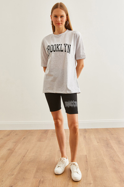 Olalook Gray Printed Women's Tights and T-Shirt Set - TKM- 19000301