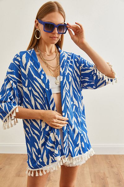 Olalook Weiter Kimono mit Zebramuster und Quasten - KMN- 00000056