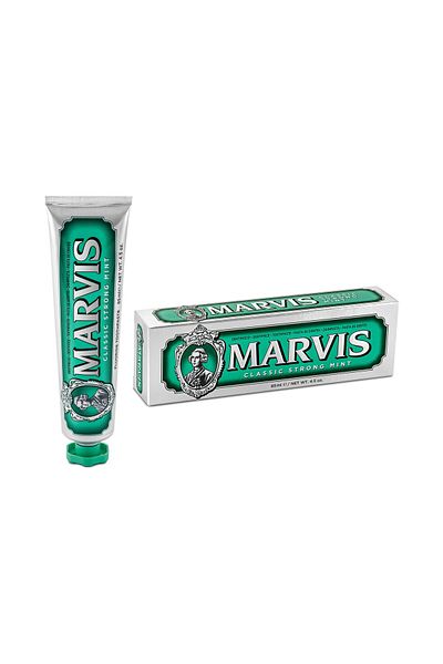 Marvis 85 ML Classic Strong Mint Toothpaste + 2-Piece Black Medium Hard Toothbrush Care Set