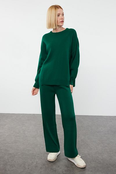 Trendyol Collection Smaragdzöld léggömb ujjú nadrág - kötöttáru öltöny TWOAW24AU00067